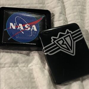 Buckle-Down NASA Meatball Logo Blue and Black Bi-fold Wallet New in Gift Tin